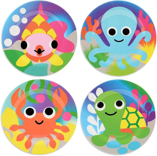 French Bull 4pc Kids Feeding Melamine Tableware Flatware BPA Free Dishwasher Safe, Durable, 4 Count (Pack of 1) Plate Set (Ocean)