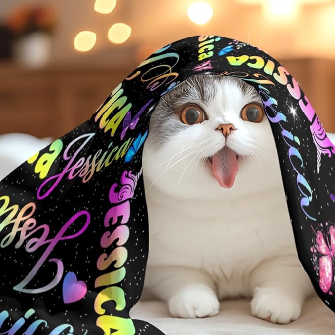 Custom Girl Blanket with Name Personalized Butterfly Blanket Customized Soft Throw Blanket for Newborn Toddler Teens Baby Shower Birthday