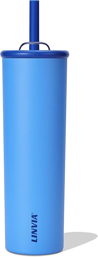 Candy Tumbler, 25 oz Kids Insulated Stainless Steel Water Bottle with Spill Resistant Silicone-Metal Straw and 2-in-1 Lid, BPA-Free, Cup Holder Friendly, Dishwasher Safe, Ocean Blue