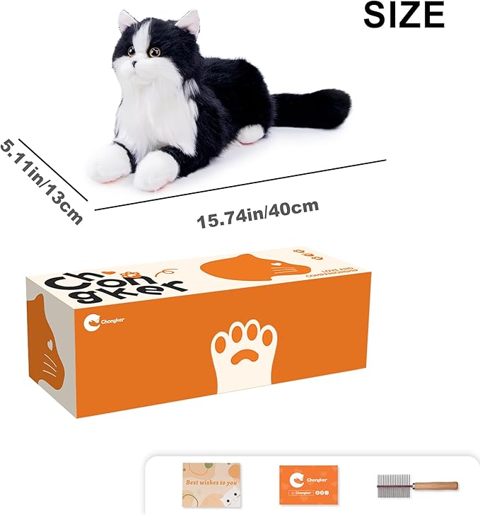 Chongker Stuffed Animals Handmade Cat Plush, Realistic Companion Pet, Black Cat