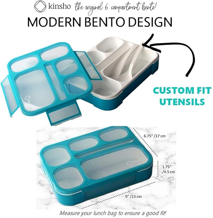 Bento-Box with Bag and Ice Pack Set. Lunch Boxes Snack Containers for Kids Boys Girls Adults. 6 Compartments, Leakproof Portion Container Boxes Insulated Bags for School Lunches, Blue