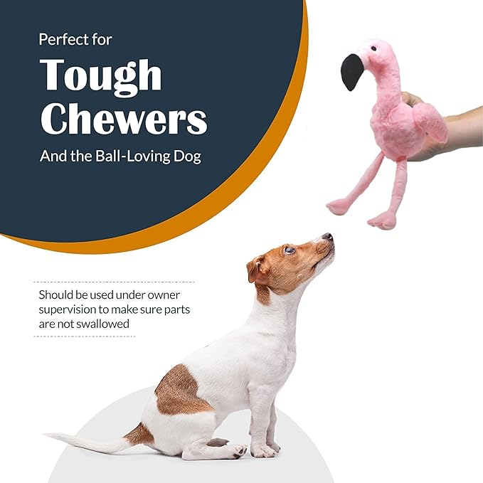 Flourish Pets 3 in 1 Multi-Layer Chew Toy for Active Dogs | Non-Toxic BPA Free Double Stitched Soft Fabric Exterior Dog Toys | Long-Lasting Dog Plush Toys – Large Flamingo 17.5"