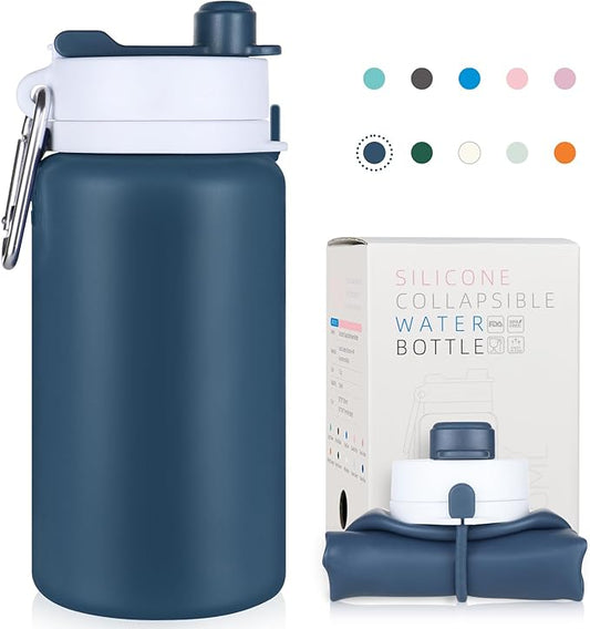 PLTCAT Collapsible Foldable BPA Free Reusable Lightweight Leak-Proof Travel Silicone Water Bottle for Travel, Gym, Hiking, Office, Camping