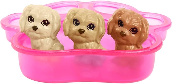 Barbie Doll & Pets Set, Blonde with Mommy Dog, 3 Newborn Puppies with Color-Change Feature & Pet Accessories