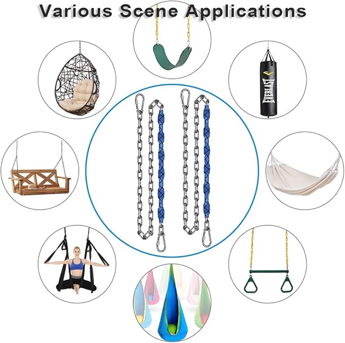 2 Stainless Steel Chains (84") Swing Chains, Heavy Duty Swing Hardware,4 Quick Connection Buckles, Indoor and Outdoor Playground Swings, hammocks, sandbags, 1000 lb Capacity Blue