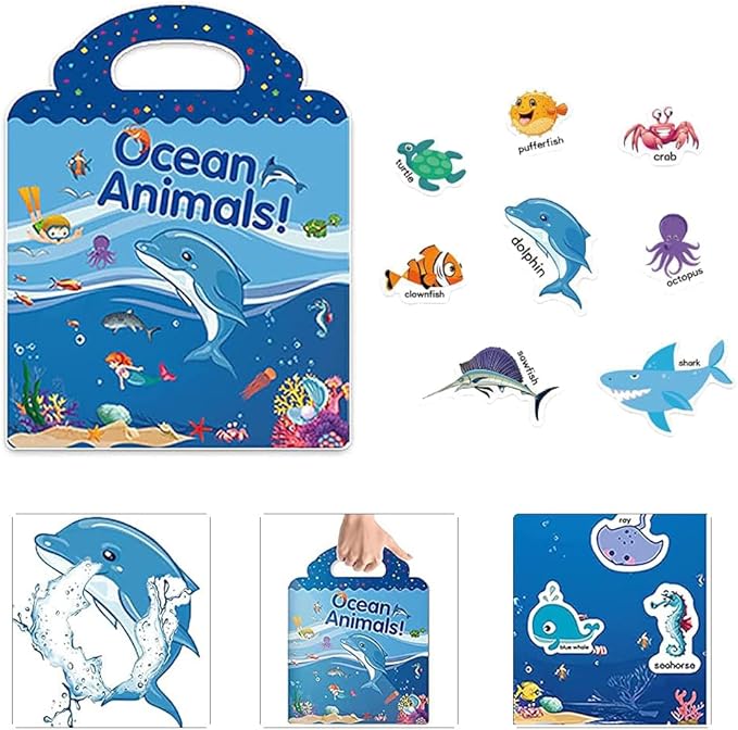 Reusable Sticker Book for Kids, Ocean Stickers Educational Learning Toys Travel Stickers Activity Books for Toddler Girls Boys Age 3+ Birthday Gifts