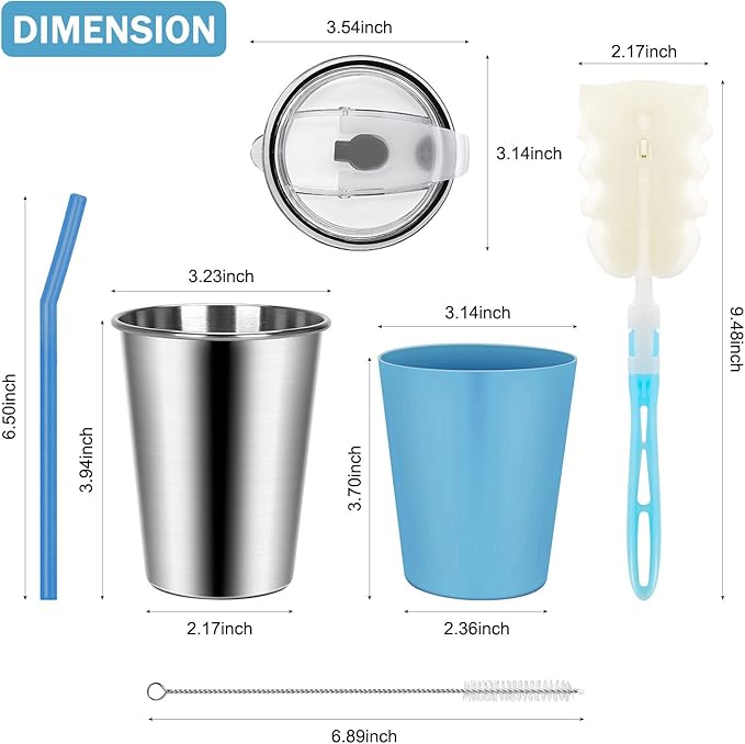 2 Pack Kids Cups with Straws and Lids Leak Proof, 12oz Sippy Cups for Toddlers with Colorful Sleeves, Unbreakable Stainless Steel Water Tumblers (Blue & Peach)