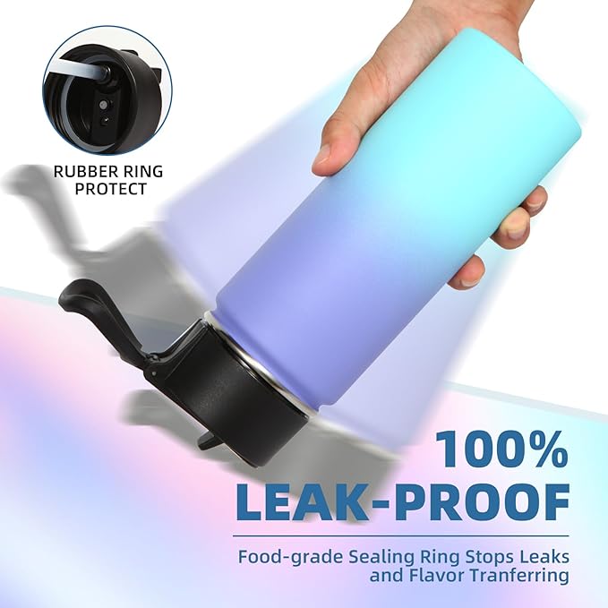 Volhoply 16 OZ Kids Water Bottle Bulk 4 Pack,Insulated Sports Bottles with Straw Lid,Stainless Steel Bottle with Handle Keep Cold & Hot,Double Wall Vacuum Tumbler Cups for School(Purple Blue, 4)