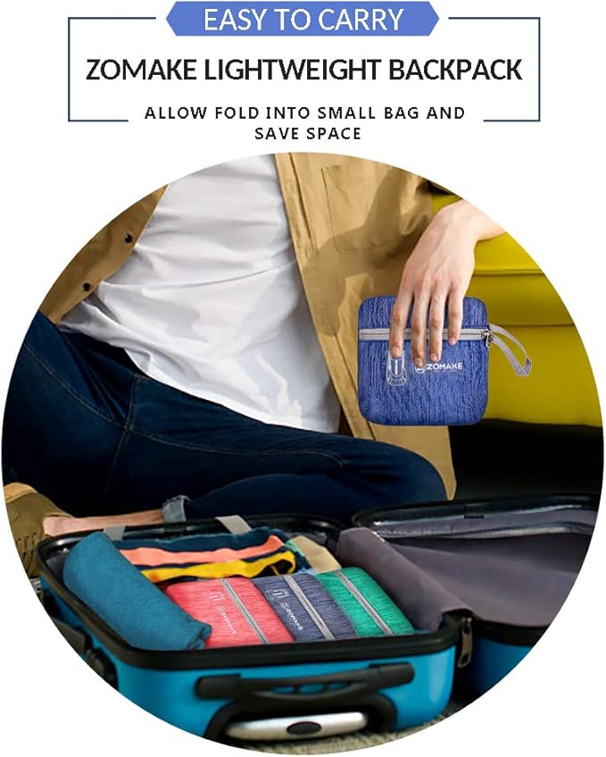 ZOMAKE 25L Ultra Lightweight Packable Backpack, Foldable Hiking Backpacks Water Resistant Small Folding Daypack for Travel(Dark Blue)