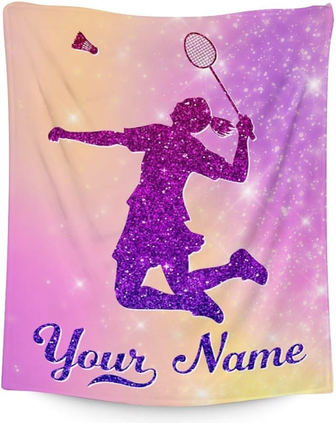 Personalized Girls Blanket Gifts-Badminton Throw Blanket for Babies Kids- 30x40 Inches Pink Soft Sport Blankets for Nap Couch Sofa- Custom Badminton Lovers Gifts