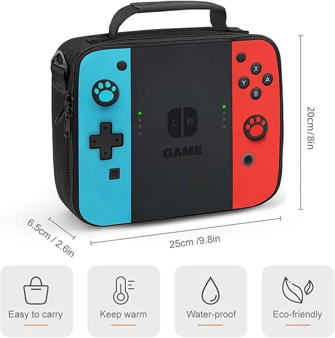 Insulated Lunch Box for Boys Girls, Game Lunch Bag for School Work Office Travel Picnic Hiking Beach, Reusable Portable Lunchbox with Adjustable Strap