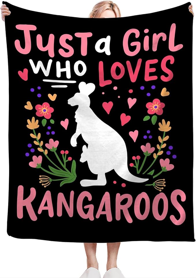 Just A Girl Ultra Soft Cozy Kangaroos Throw Blanket Fleece Fuzzy Plush Bedding - Kangaroos Lover Gifts for Women, Girls, Kids, Adults - 80"x60"