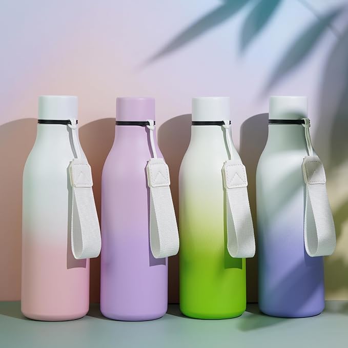 BJPKPK Insulated Water Bottles, 25 oz Stainless Steel Metal Water Bottle with Strap, BPA Free Leak Proof Thermos, Mugs, Flasks, Reusable Water Bottle for Sports & Travel, Graceful Pink