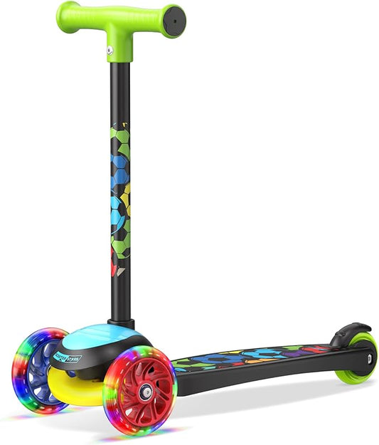 3 Wheel Scooter for Kids, Smooth Light Up LED Front Wheels, Wide Anti Slip Deck, Rear Foot Brake, Easy Lean to Steer Maneuvering, Indoor & Outdoor Ride On Toys for Ages 2 Up