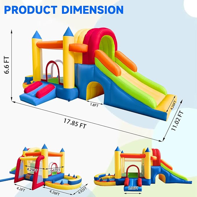 Inflatable Bounce House, 8 in 1 Large Bounce Castle with Blower for Kids and Toddlers, Outdoor Indoor Backyard Inflatable Bouncers with Two Slides