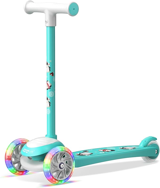 3 Wheel Scooter for Kids, Smooth Light Up LED Front Wheels, Wide Anti Slip Deck, Rear Foot Brake, Easy Lean to Steer Maneuvering, Indoor & Outdoor Ride On Toys for Ages 2 Up