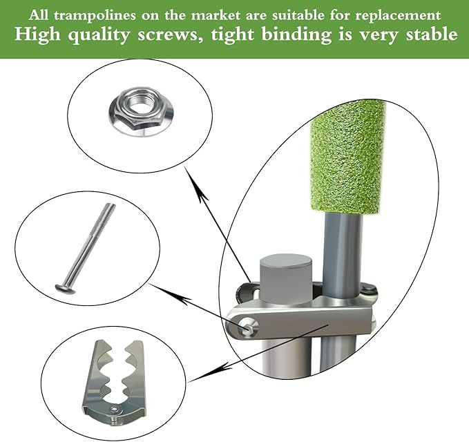 Universal Trampoline Poles, Replacement Poles with Clamp and Hardware, with Enclosure Pole Connecters, Screws and Bolts, Pole Caps