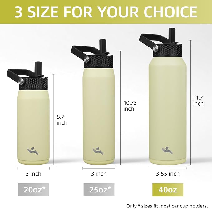 40oz Insulated Stainless Steel Water Bottle with Straw and 3 Lids, BPA-Free Sports Water Bottle,travel water bottle,Macaron Green