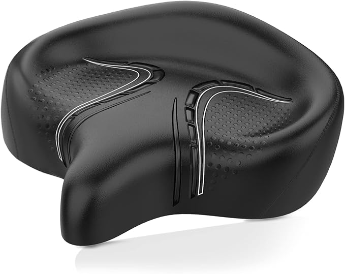 BLUEWIND Oversized Bike Seat, Wide Bicycle Saddle Novel Backrest Design for Electric Bike, Universal Fit Exercise Bike or Road Stationary Bike Seat Cushion for Men & Women