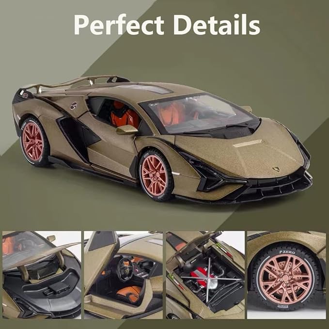 SASBSC Lamb Toy Cars Sian Diecast Metal Model Car with Light and Sound Fkp3 Pull Back Car Toys for 3+ Year Old Boys (Green-1 24)