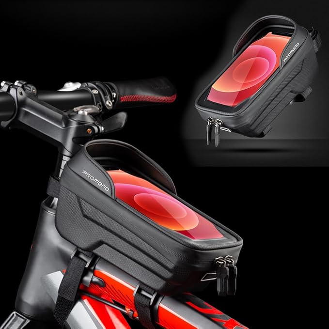 Waterproof Bike Frame Bag - MTB/Road Bike Top Tube Phone Holder for Phones Under 7", Universal Bicycle Phone Pouch with Rain Cover & Shockproof Design, Commuter Cycling Accessories