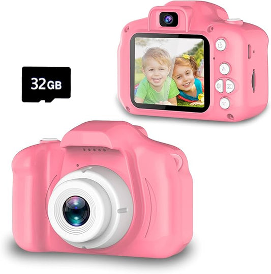 Seckton Upgrade Kids Selfie Camera, Christmas Birthday Gifts for Girls Age 3-9, HD Digital Video Cameras for Toddler, Portable Toy for 3 4 5 6 7 8 Year Old Girl with 32GB SD Card-Pink