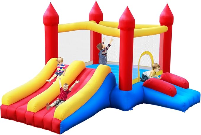 Bounce House with Double Slide,Large Jump House for Kids Inflatable Bouncer with Air Blower Indoor/Outdoor Bouncy Castle for Backyard,Park & Birthday Parties