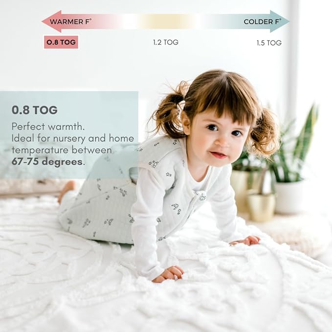Tealbee Dreamsuit Toddler Sleep Sack with Feet – Walker Sleep Bag with Legs, Rayon made from Bamboo, Summer 0.8 TOG, 2-Way Zipper, 12m-2T - Croissant