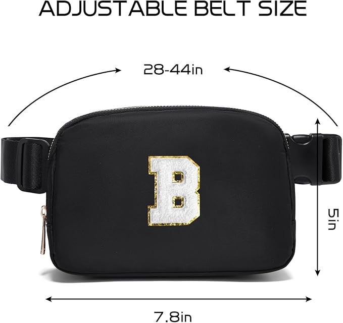 Gitus Birthday Gifts for 8 9 10 11 12 13 Year Old Girls Personalized Fanny Pack Crossbody Bags with Initial Letter Patch Belt Bag for Teen Girls Cute Trendy Stuff Travel Essentials (Black-B)