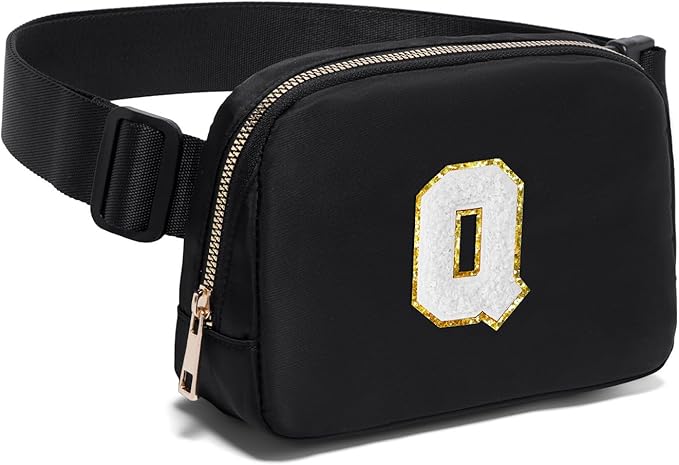 Gitus Birthday Gifts for 8 9 10 11 12 13 Year Old Girls Personalized Fanny Pack Crossbody Bags with Initial Letter Patch Belt Bag for Teen Girls Cute Trendy Stuff Travel Essentials (Black-Q)