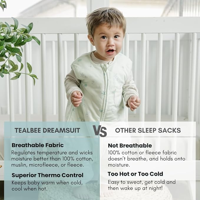 Tealbee Dreamsuit Toddler Sleep Sack with Feet – Walker Sleep Bag with Legs, Rayon made from Bamboo, Winter 1.5 TOG, 2-Way Zipper, 12m-2T - Seashell