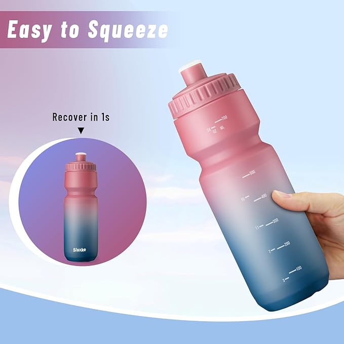 24oz Bike Water Bottle 2Pack, 720ml Sports Squeeze Bottle Lightweight, Durable Fits Most Bike Cycling Cages