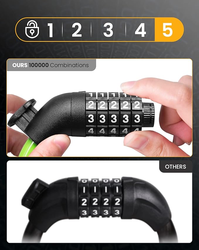 Bike Lock Cable with Combination,High Security 5-Digit Resettable Combination Bicycle Lock Anti-Theft, with Mounting Bracket for Bikes and Scooters