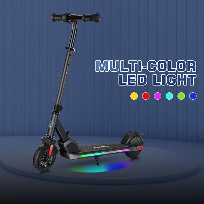 Caroma Electric Scooter for Kids Ages 6-14, 180W/150W Motor & 10 Mph, 85 Mins Ride Time, Adjustable Height & Speed, LED Display & Colorful Lights, Kids Electric Scooter, Best Gifts for Girls and Boy