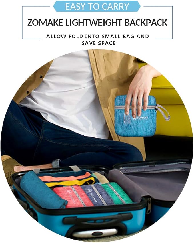 ZOMAKE 25L Ultra Lightweight Packable Backpack, Foldable Hiking Backpacks Water Resistant Small Folding Daypack for Travel(Light Blue)