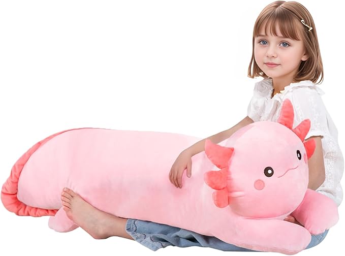 40'' Big Pink Axolotl Plush Stuffed Animal, Large Axolotl Long Body Pillow Stuffy Plush Toy, Giant Soft Salamander Squishy Plushie Gift for Kids Boys Girls, Birthday, Halloween, Christmas