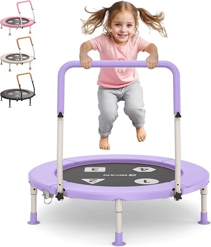 BCAN 36'' Toddler Trampoline, ASTM Certified-Foldable Mini Trampolines for Kids Ages 1-6, Adjustable Handle, Safety Pad & Foldable Legs, Baby Trampoline Indoor/Garden, Gift for Boy and Girl