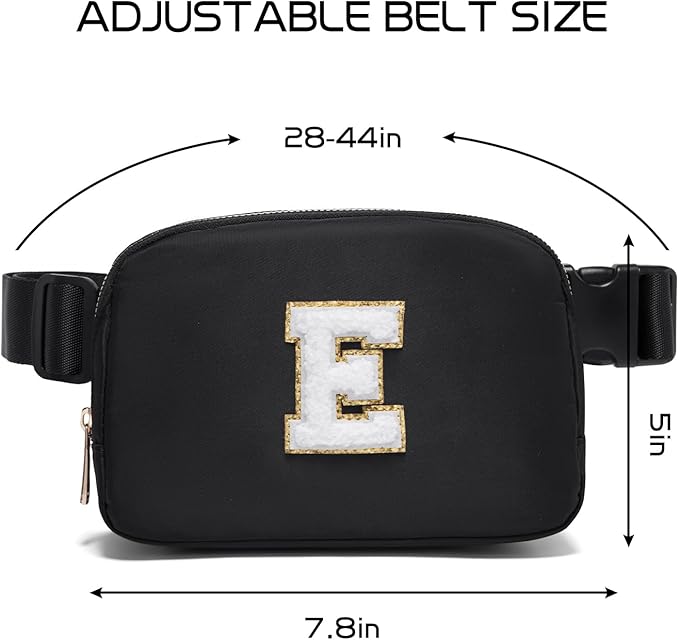 Gitus Birthday Gifts for 8 9 10 11 12 13 Year Old Girls Personalized Fanny Pack Crossbody Bags with Initial Letter Patch Belt Bag for Teen Girls Cute Trendy Stuff Travel Essentials (Black-E)