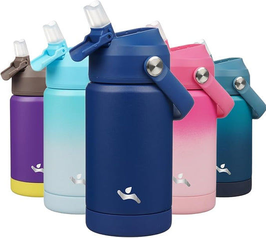 Insulated Water Bottle with Straw Lid,12 oz Stainless Steel Vacuum Metal Bottle with Silicone Handle,Klein Blue