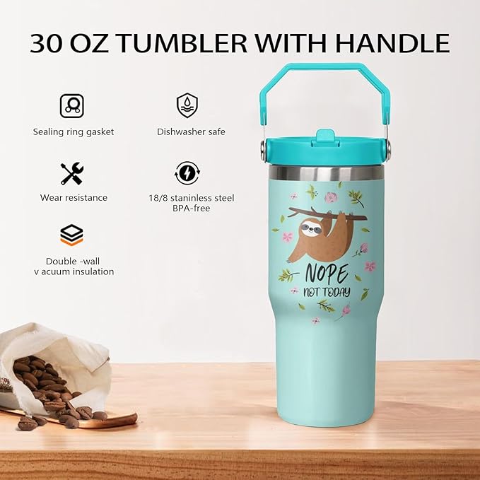 30 oz Sloth Flip Tumbler with lid and Straw,Sloth CoffeeTravel Mug Cup Water Botter,Sloth Gifts for Women,Sloth Stuff Decor Accessories