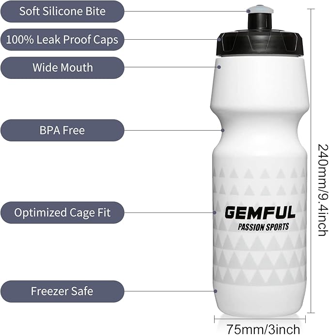 GEMFUL Water Bottle Biking BPA Free 24 Ounce 2 Pack