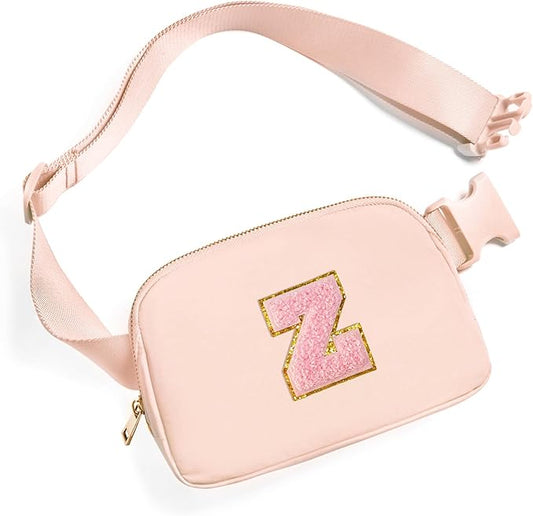 Gitus 6 7 8 9 10 Year Old Girl Gifts Belt Bag Fanny Pack Crossbody Bags with Initial Letter Patch Things for Teen Girls Easter Gifts for Girls Travel Essentials（Coral Pink-Z）