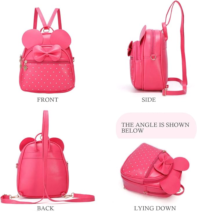 KL928 Girls Mini Backpack Bowknot Polka Dot Cute Small Daypacks Convertible Shoulder Bag Purse for Women