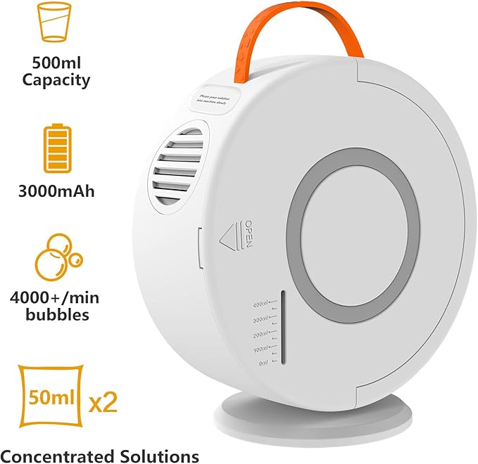 Bubble Machine Automatic Bubble Blower for Kids Toddlers Rechargeable Battery Portable Bubble Maker Electric Bubble Machine Auto Rotating 90°/360° Outdoor Toy for Birthday Party Wedding