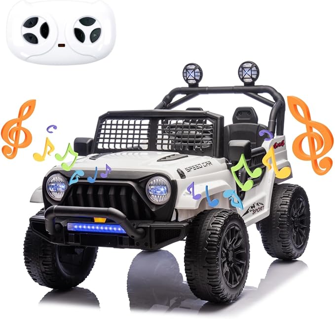 24V Electric Car for Kids Truck Car Ride On Car Kids Car Equipped with Bluetooth,Parental Remote Control,LED Lights,Double Open Doors,Wear Resistant Wheels -White