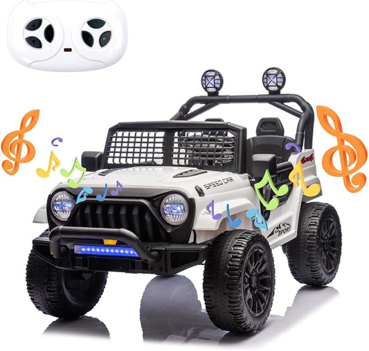 24V Electric Car for Kids Truck Car Ride On Car Kids Car Equipped with Bluetooth,Parental Remote Control,LED Lights,Double Open Doors,Wear Resistant Wheels -White