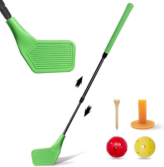 Kids Golf Club Set, Adjustable Backyard Outdoor Indoor Golf Clubs with Oversized Club Heads for Kids, Juniors, and Family Play Golf Game in Grass, Parks, Yards (Green)