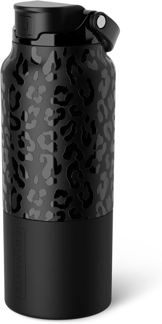 BrüMate Rise 35oz Water Bottle With Covered Silicone Straw | 100% Leakproof Insulated Water Bottle | Soft Sip Silicone Spout | Made of Stainless Steel | 35oz (Onyx Leopard)