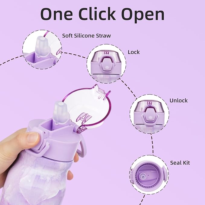 BJPKPK Water Bottle With Straw 25oz Insulated Water Bottles Reusable Stainless Steel Metal Thermo With Leak Proof Lockable Lid And Carry Handle,Dawn