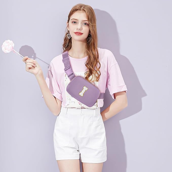 Gitus Birthday Gifts for 8 9 10 11 12 13 Year Old Girls Personalized Fanny Pack Crossbody Bags with Initial Letter Patch Belt Bag for Teen Girls Cute Trendy Stuff Travel Essentials (Lavender-I)